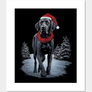 Cute Great Dane Christmas Lights Santa Hat Xmas Pajama Posters and Art